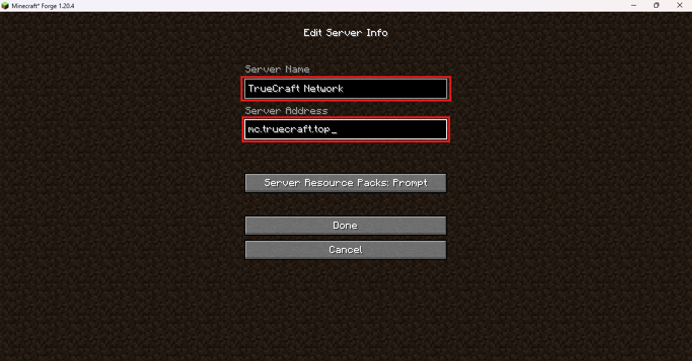 Enter Server Details